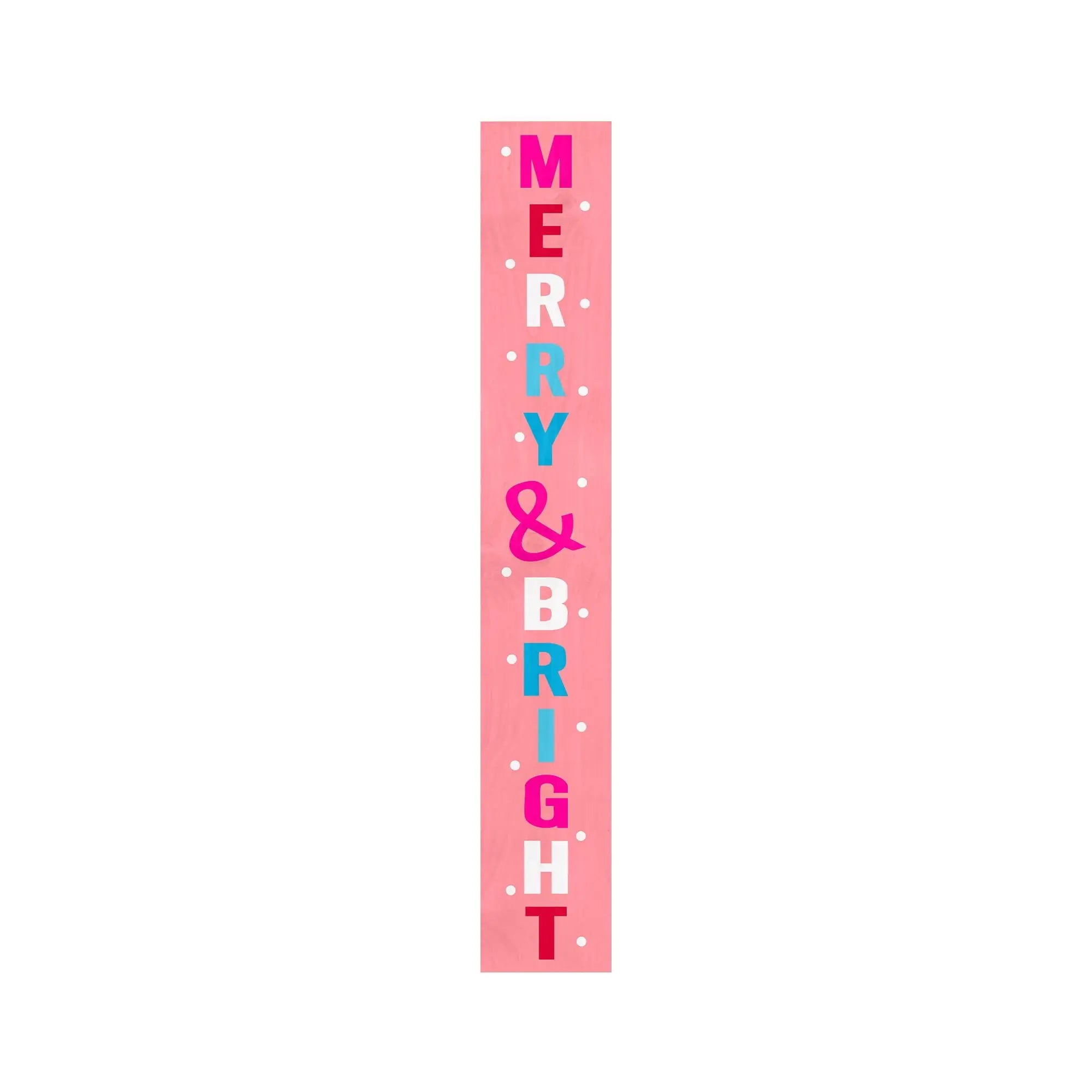 59" Pink And White Solid Wood Merry & Bright Christmas Snow Scene Porch Sign Homeroots Outdoor