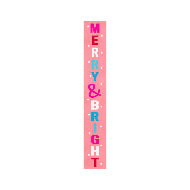 59" Pink And White Solid Wood Merry & Bright Christmas Snow Scene Porch Sign Homeroots Outdoor