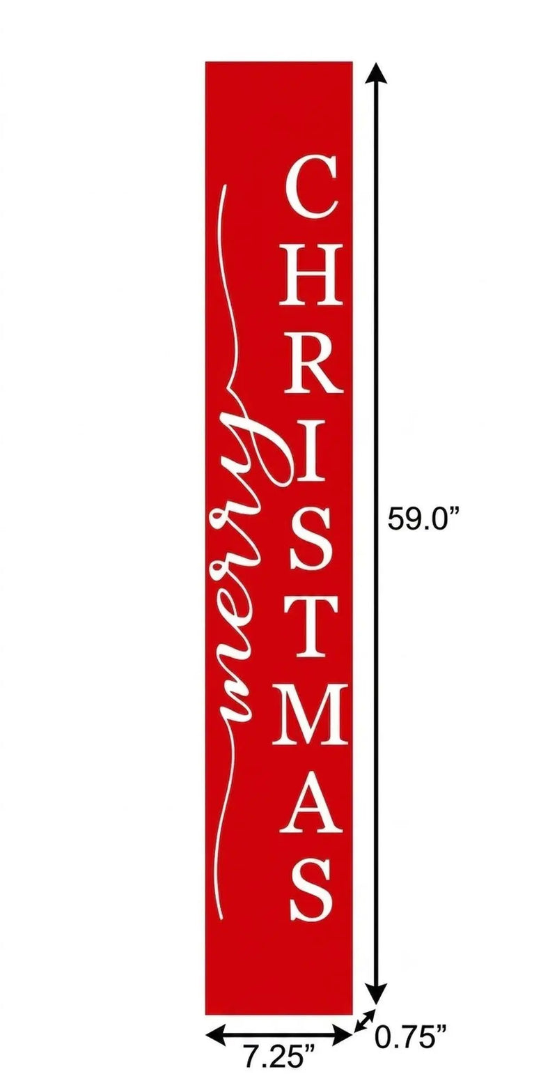 59" Red And White Solid Wood Merry Christmas Christmas Snow Scene Porch Sign Homeroots Outdoor