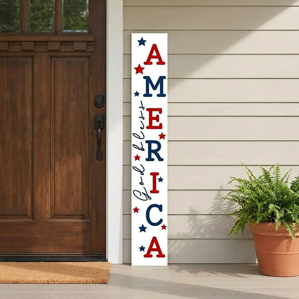 59" Red White And Blue Solid Wood God Bless America Porch Sign Homeroots Outdoor