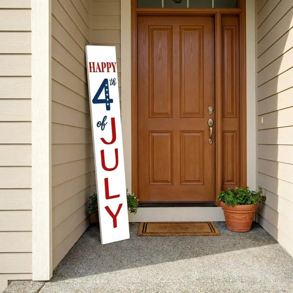 59" Red White And Blue Solid Wood Happy July 4th Porch Sign Homeroots Outdoor