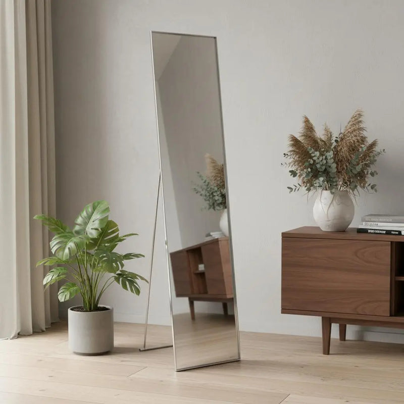 59" Silver Metal Framed Cheval Standing Mirror - GreatEagleInc