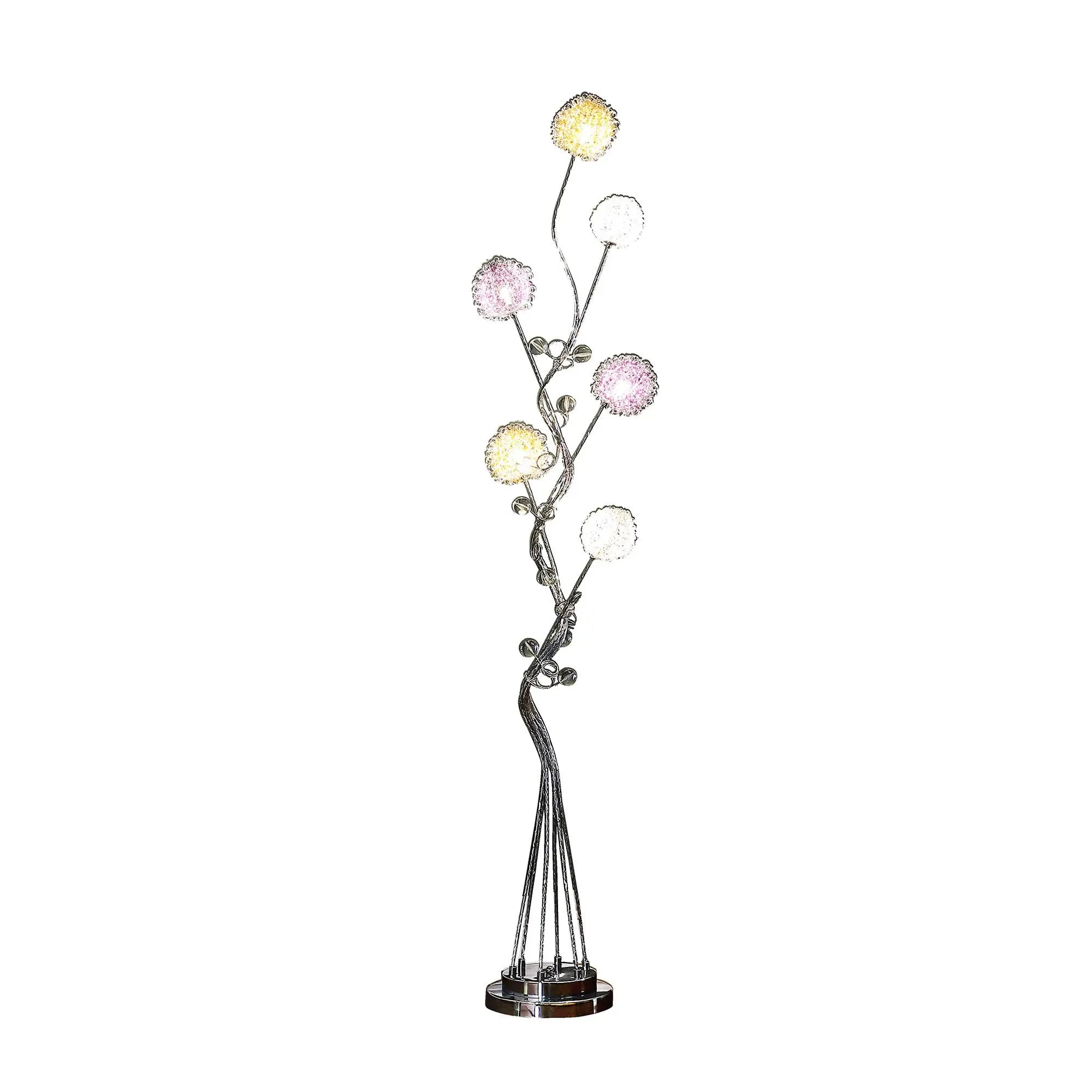 59" Silver Six Light LED Novelty Floor Lamp With Purple And White Metal Novelty Shade Homeroots Lighting