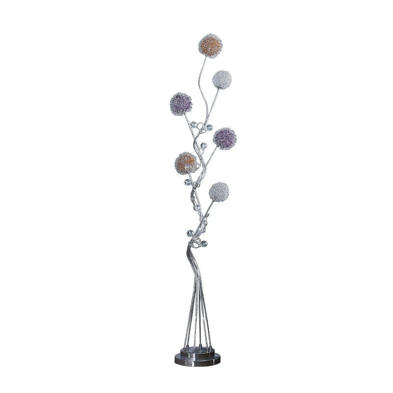 59" Silver Six Light LED Novelty Floor Lamp With Purple And White Metal Novelty Shade Homeroots Lighting