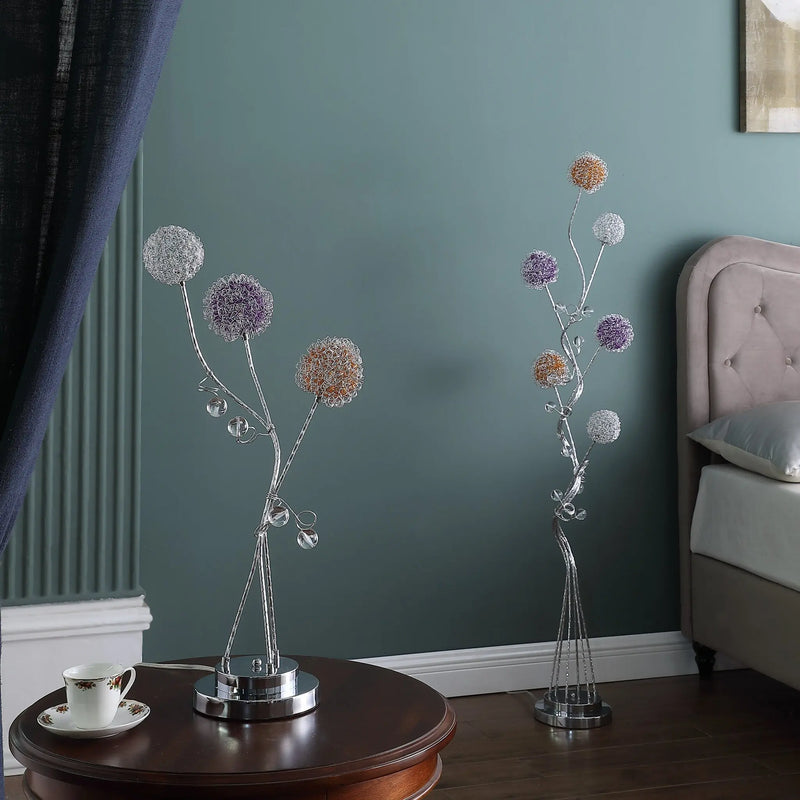59" Silver Six Light LED Novelty Floor Lamp With Purple And White Metal Novelty Shade Homeroots Lighting