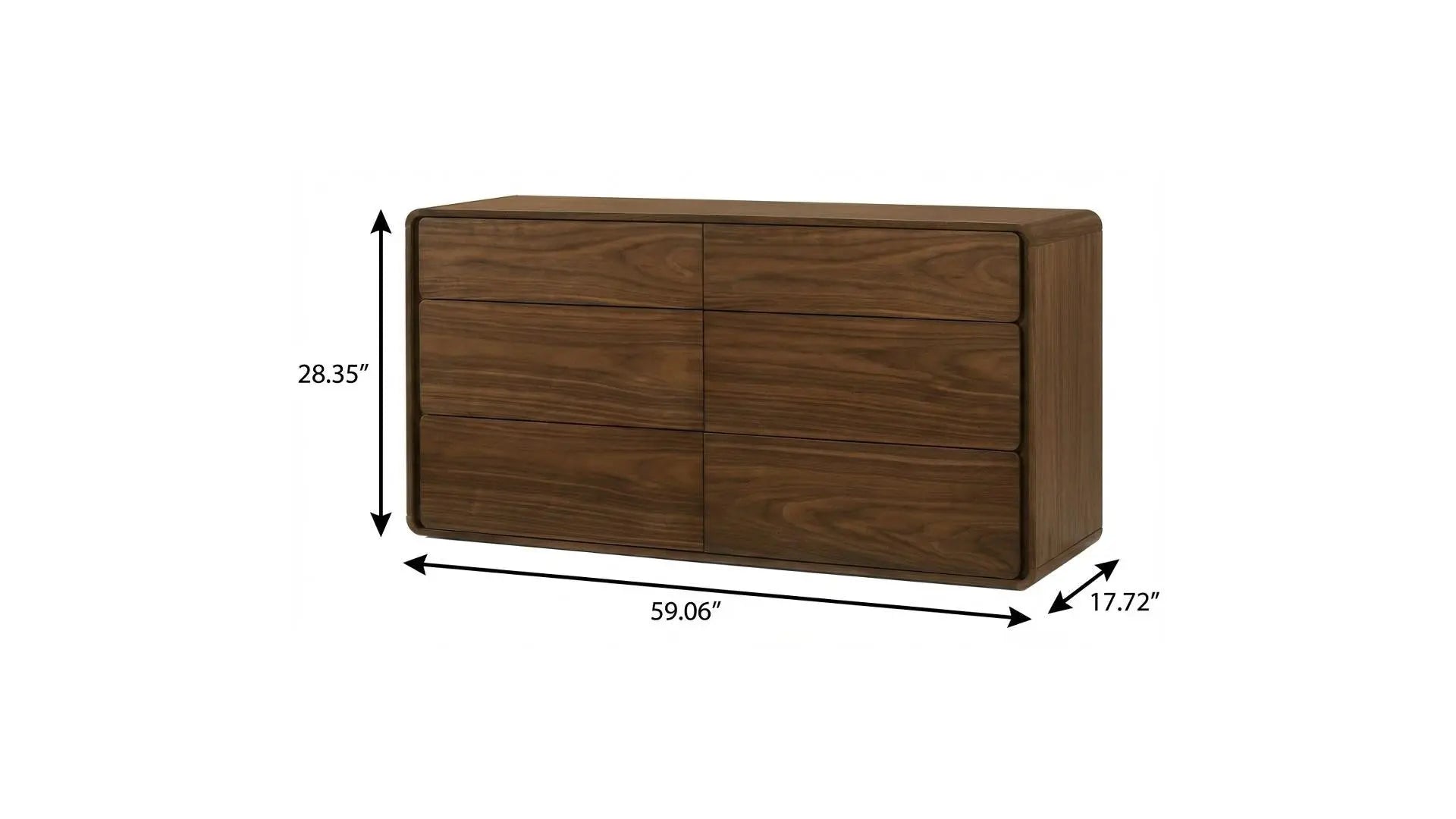 59" Walnut Solid Wood Six Drawer Double Dresser Homeroots Bed & Bath