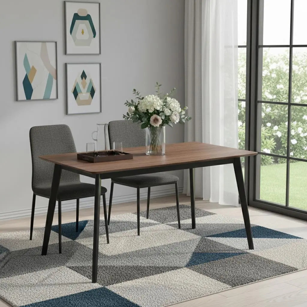 59" Walnut and Black Wood Dining Table Homeroots Kitchen & Dining