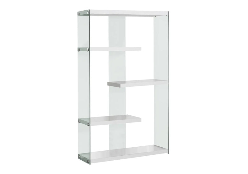 59" White And Clear Glass and Wood Four Tier Etagere Bookcase Homeroots Office