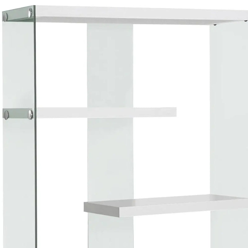 59" White And Clear Glass and Wood Four Tier Etagere Bookcase Homeroots Office