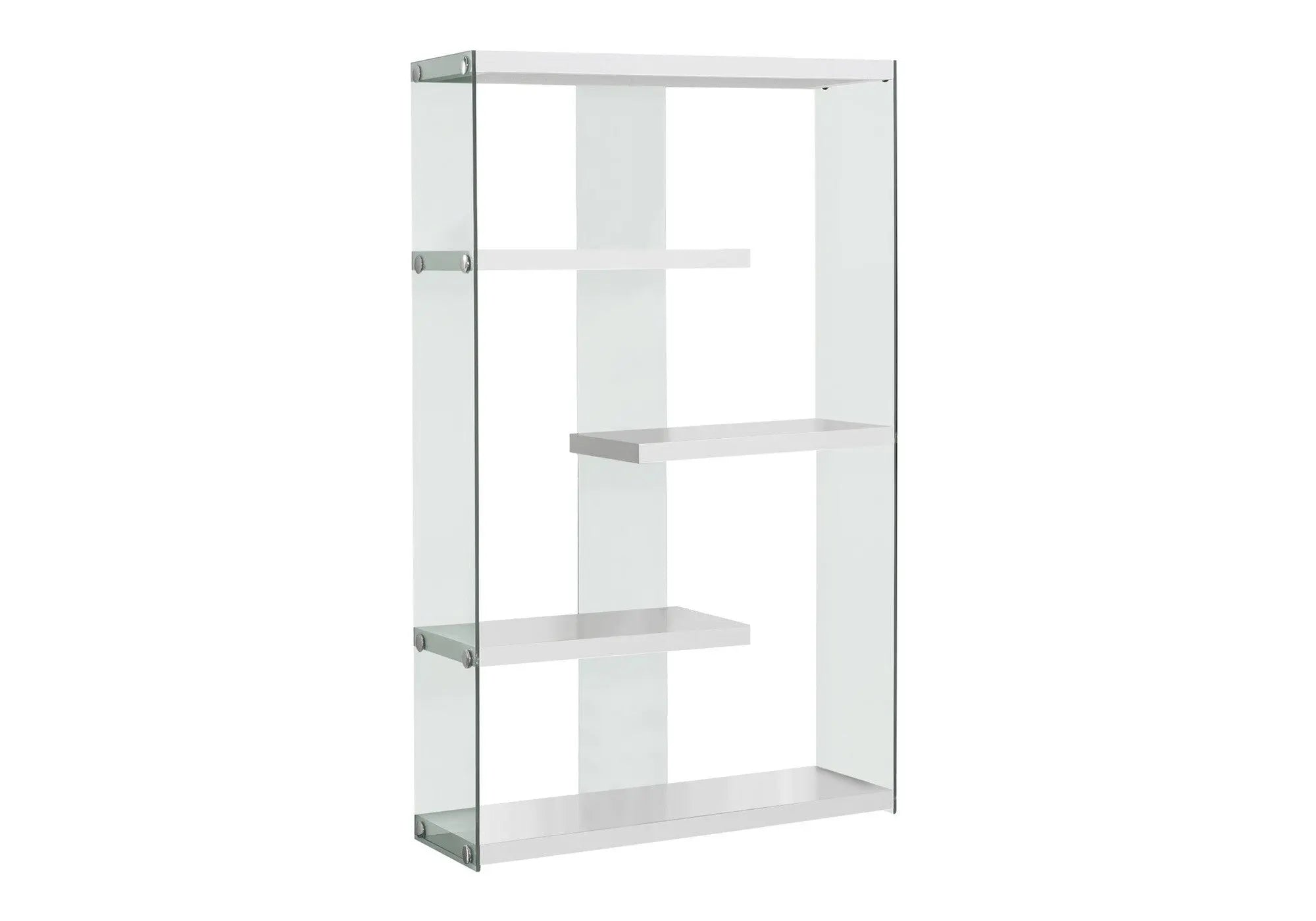 59" White And Clear Glass and Wood Four Tier Etagere Bookcase Homeroots Office