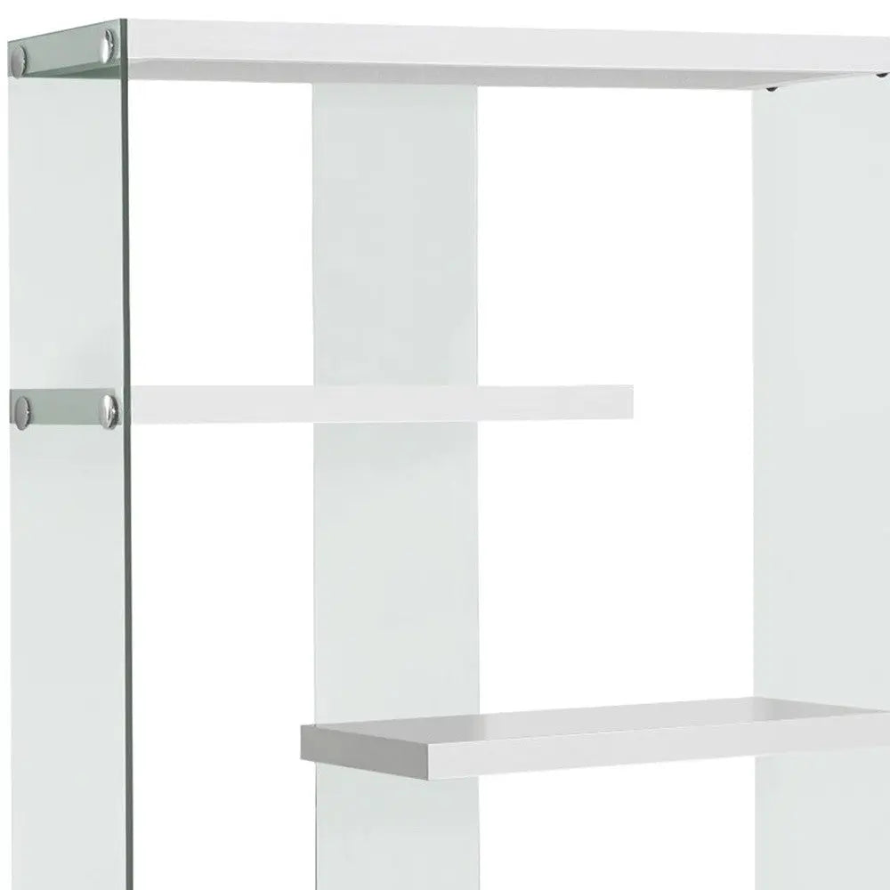 59" White And Clear Glass and Wood Four Tier Etagere Bookcase Homeroots Office