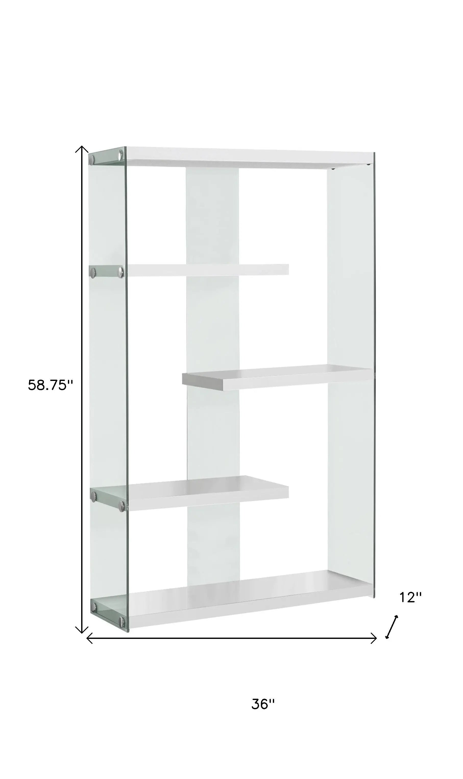 59" White And Clear Glass and Wood Four Tier Etagere Bookcase Homeroots Office