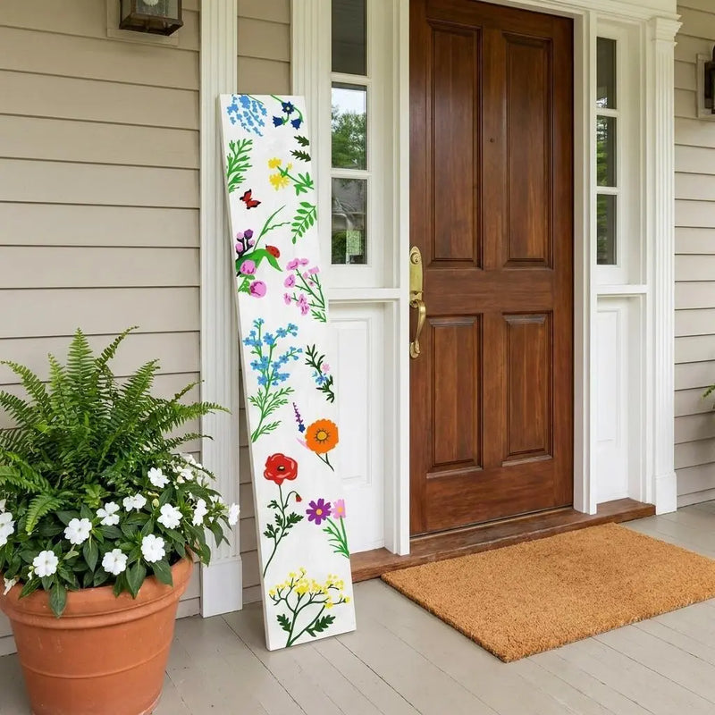 59" White Blue And Green Solid Wood Floral Bouquet Porch Sign Homeroots Outdoor