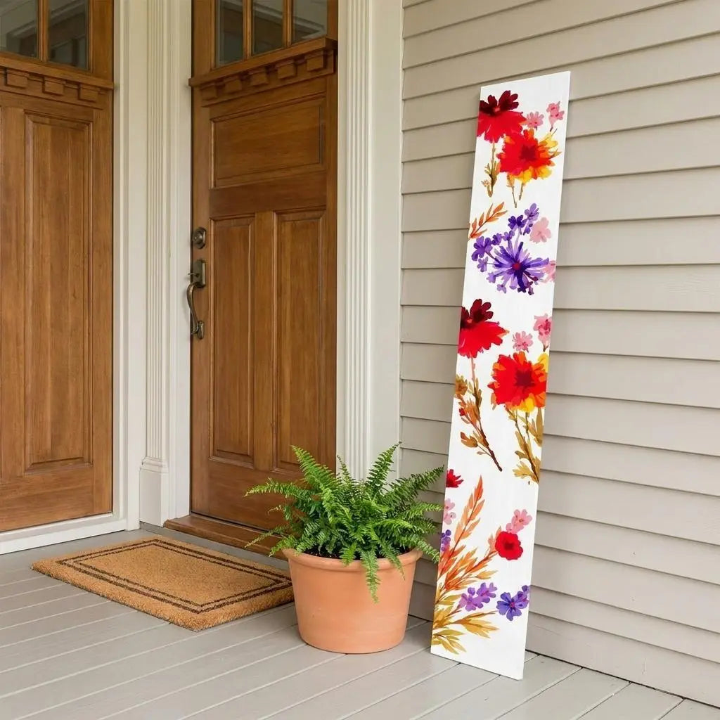 59" White Red And Purple Solid Wood Floral Bouquet Porch Sign Homeroots Outdoor