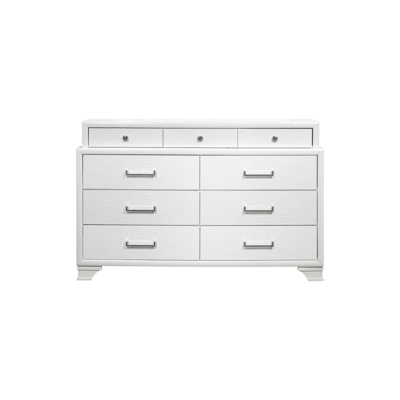 59" White Solid Wood Mirrored Nine Drawer Homeroots Bed & Bath
