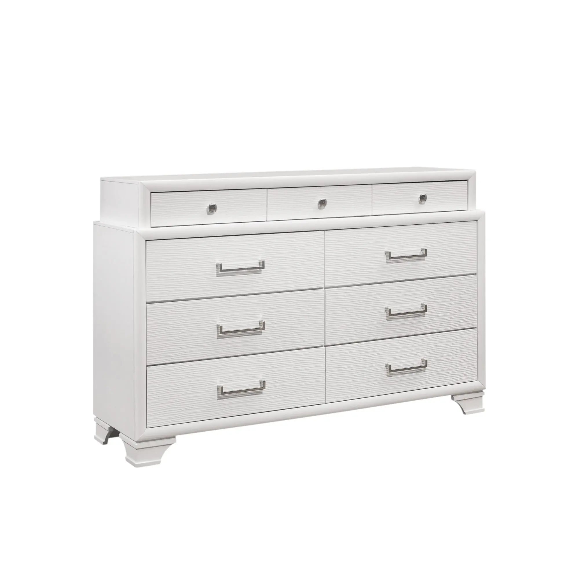 59" White Solid Wood Mirrored Nine Drawer Homeroots Bed & Bath