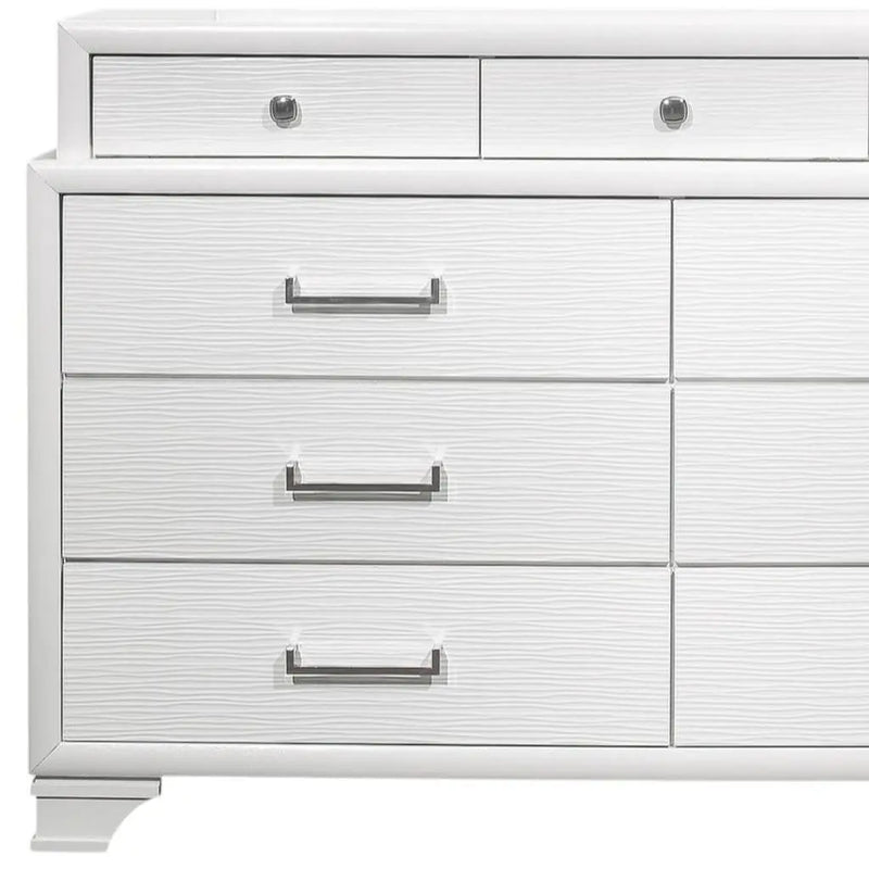 59" White Solid Wood Mirrored Nine Drawer Homeroots Bed & Bath