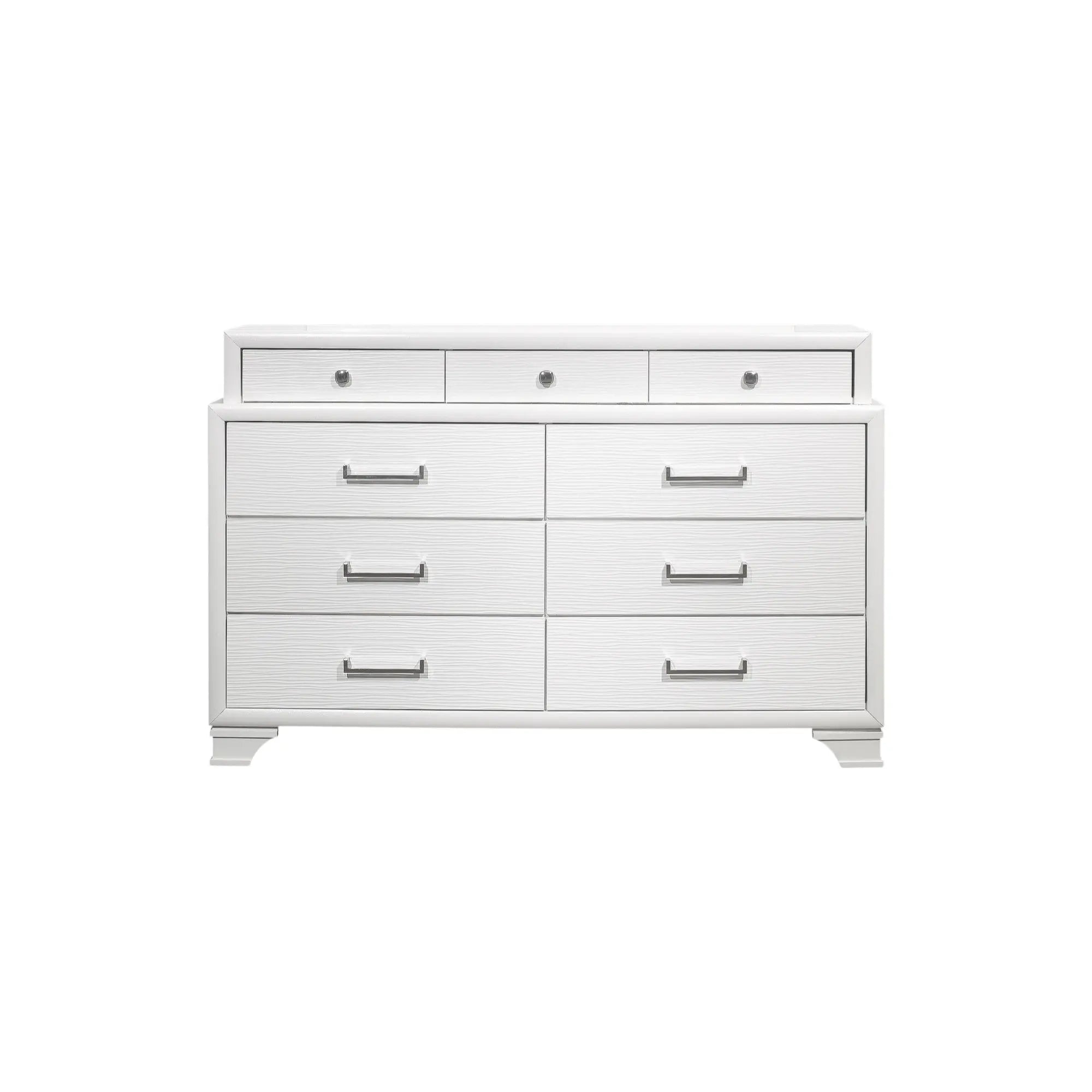 59" White Solid Wood Mirrored Nine Drawer Homeroots Bed & Bath