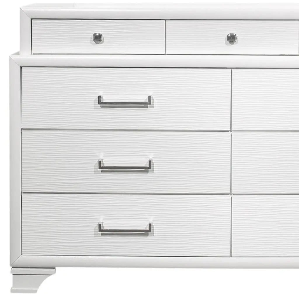 59" White Solid Wood Mirrored Nine Drawer Homeroots Bed & Bath