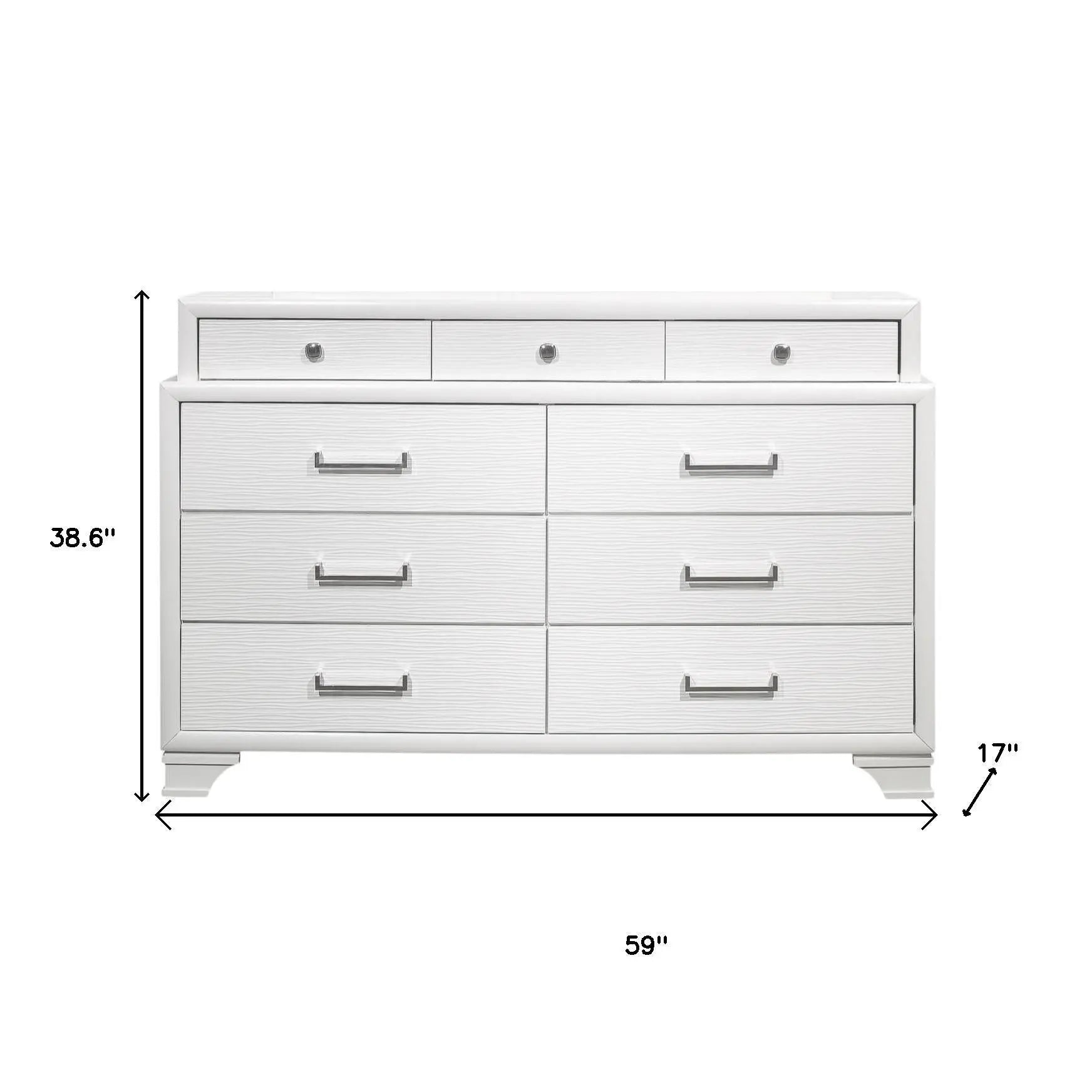 59" White Solid Wood Mirrored Nine Drawer Homeroots Bed & Bath