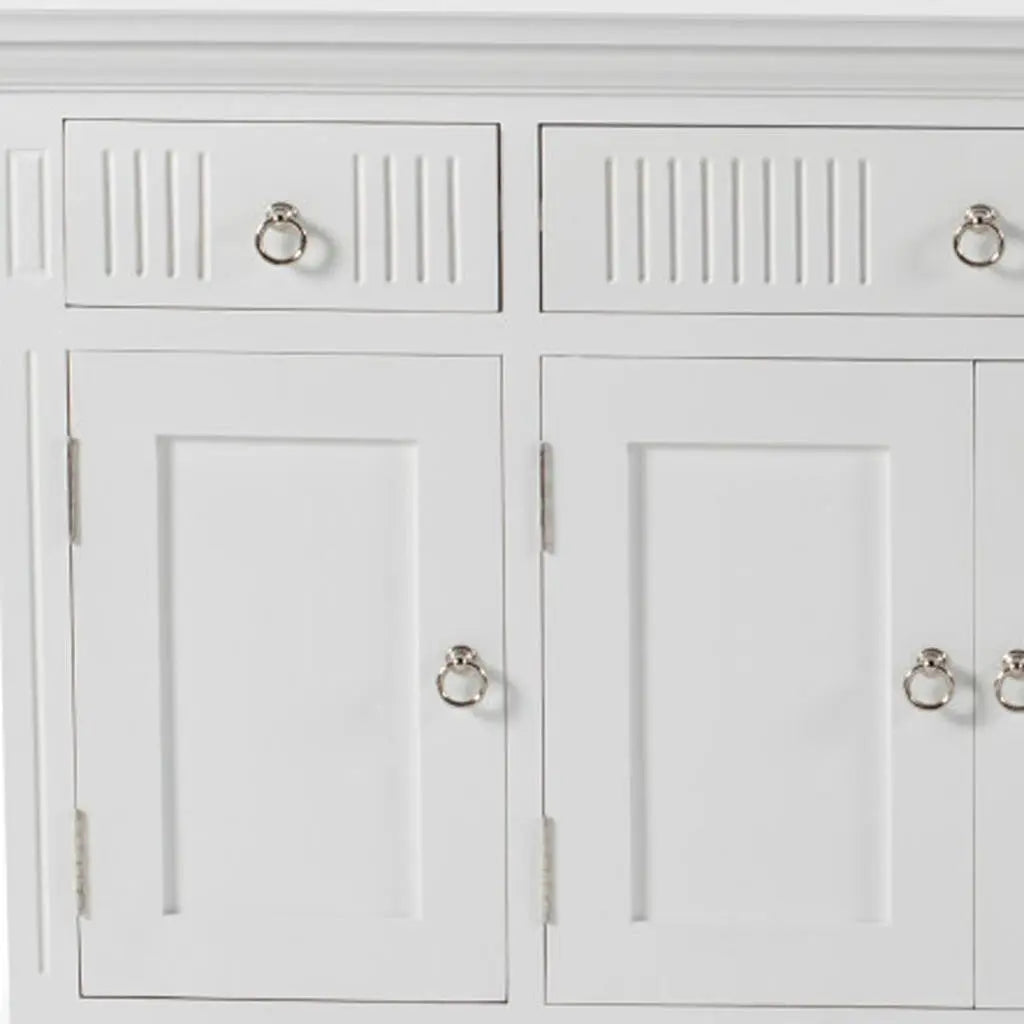 59" White Solid Wood Paneled Three Drawer Buffet Table with Four Doors Homeroots Kitchen & Dining