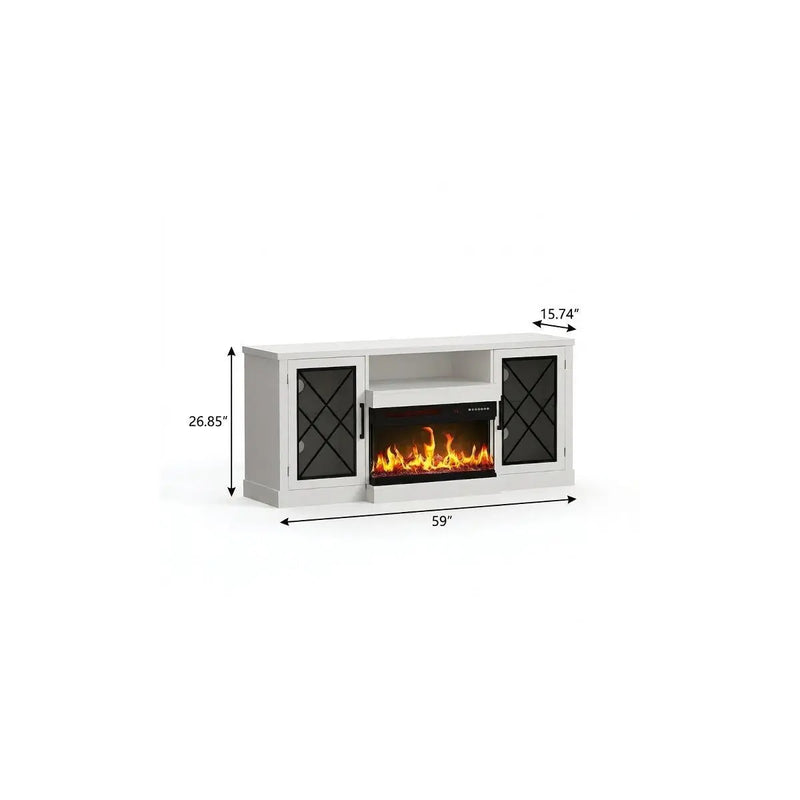 59" White Wood Fireplace TV Stand With Fireplace Homeroots Living Room