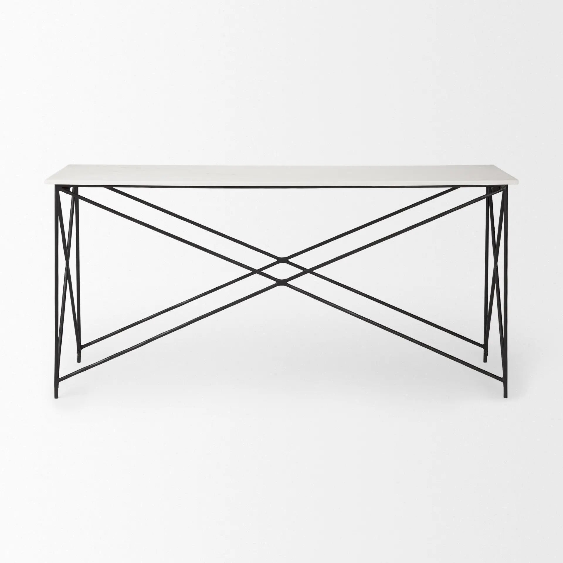 59" White and Black Genuine Marble and Metal Console Table Homeroots Living Room