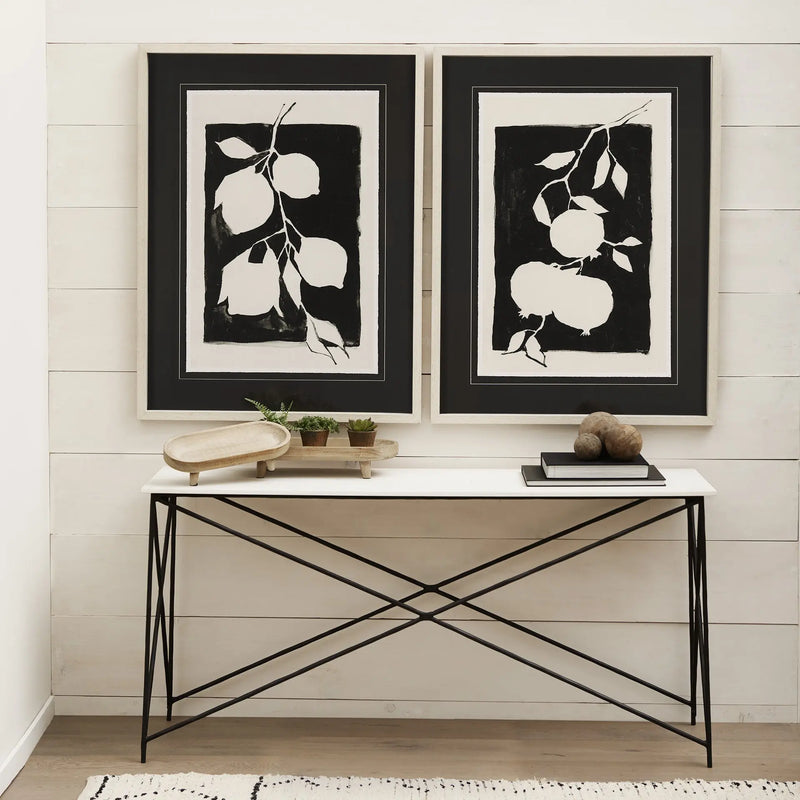 59" White and Black Genuine Marble and Metal Console Table Homeroots Living Room