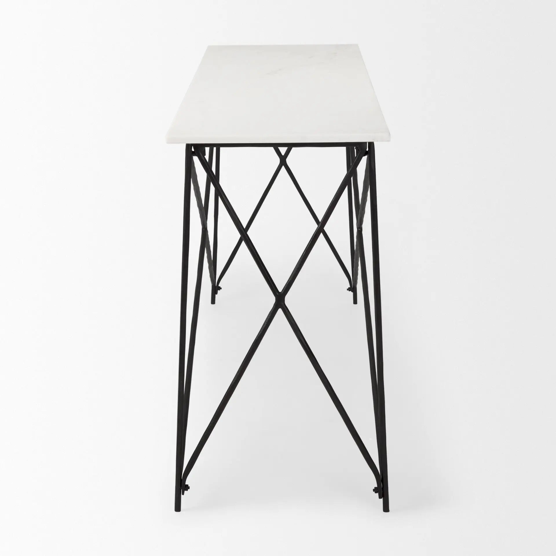 59" White and Black Genuine Marble and Metal Console Table Homeroots Living Room