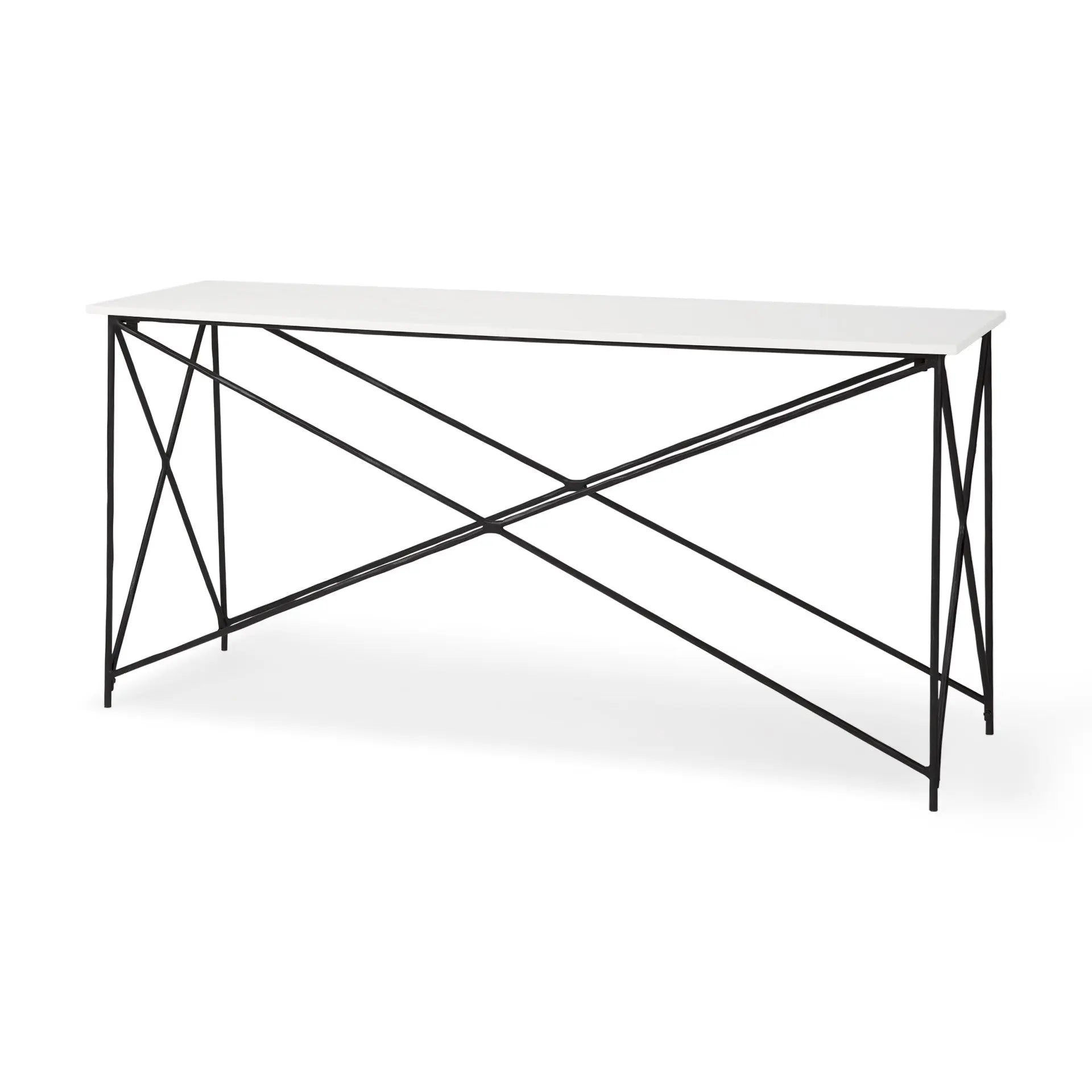 59" White and Black Genuine Marble and Metal Console Table Homeroots Living Room