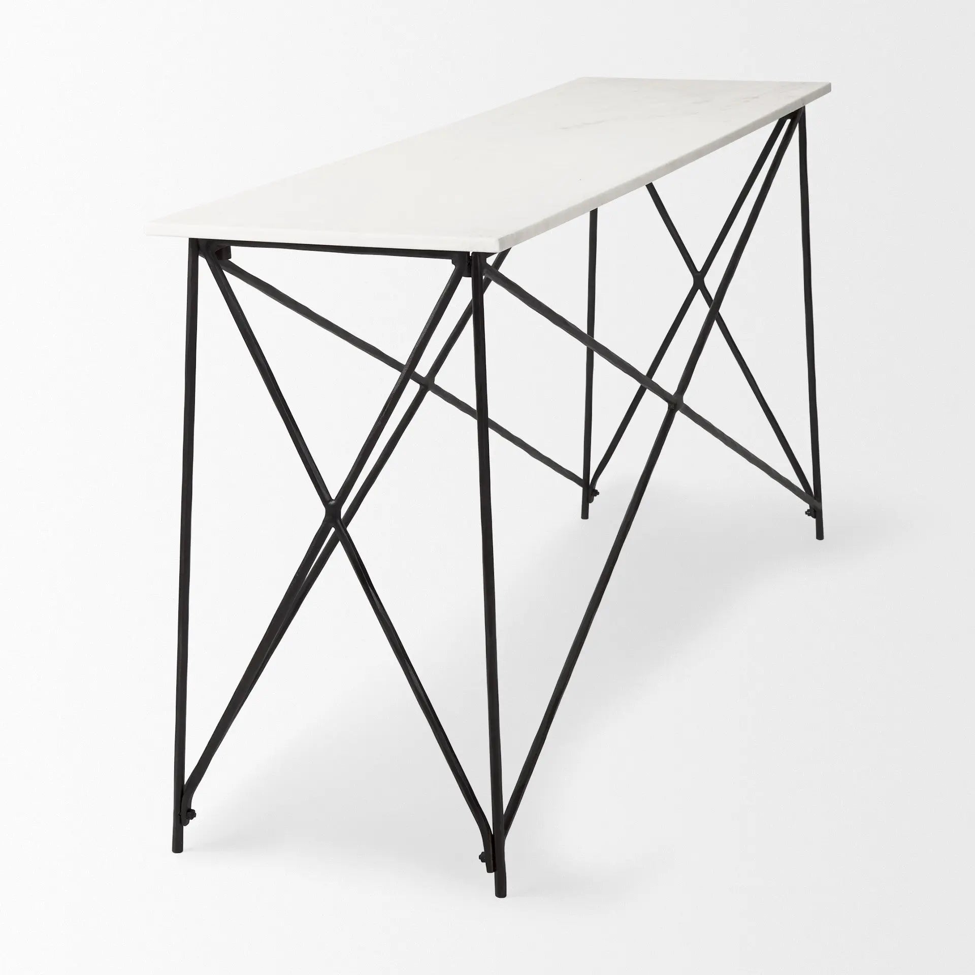 59" White and Black Genuine Marble and Metal Console Table Homeroots Living Room
