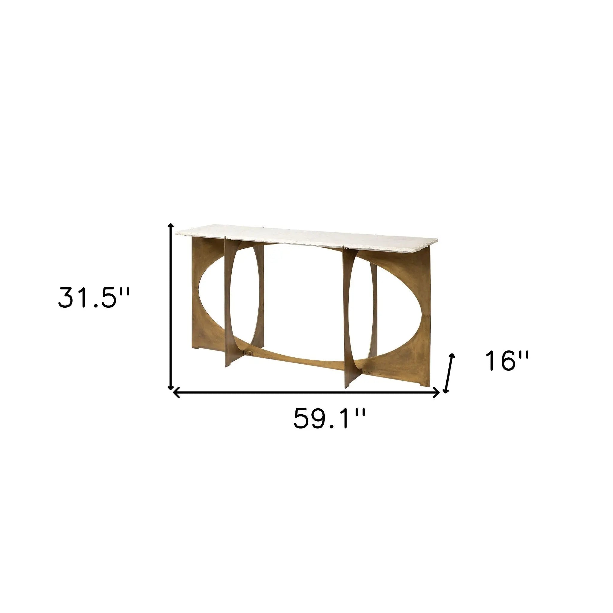 59" White and Gold Genuine Marble and Metal Geo Base Console Table Homeroots Living Room