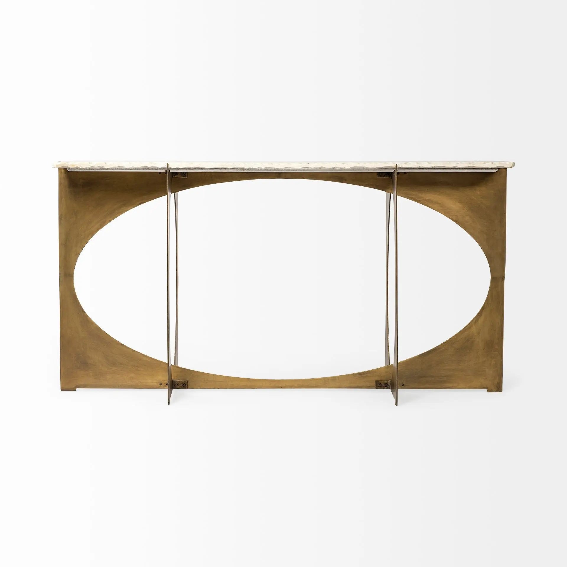 59" White and Gold Genuine Marble and Metal Geo Base Console Table Homeroots Living Room