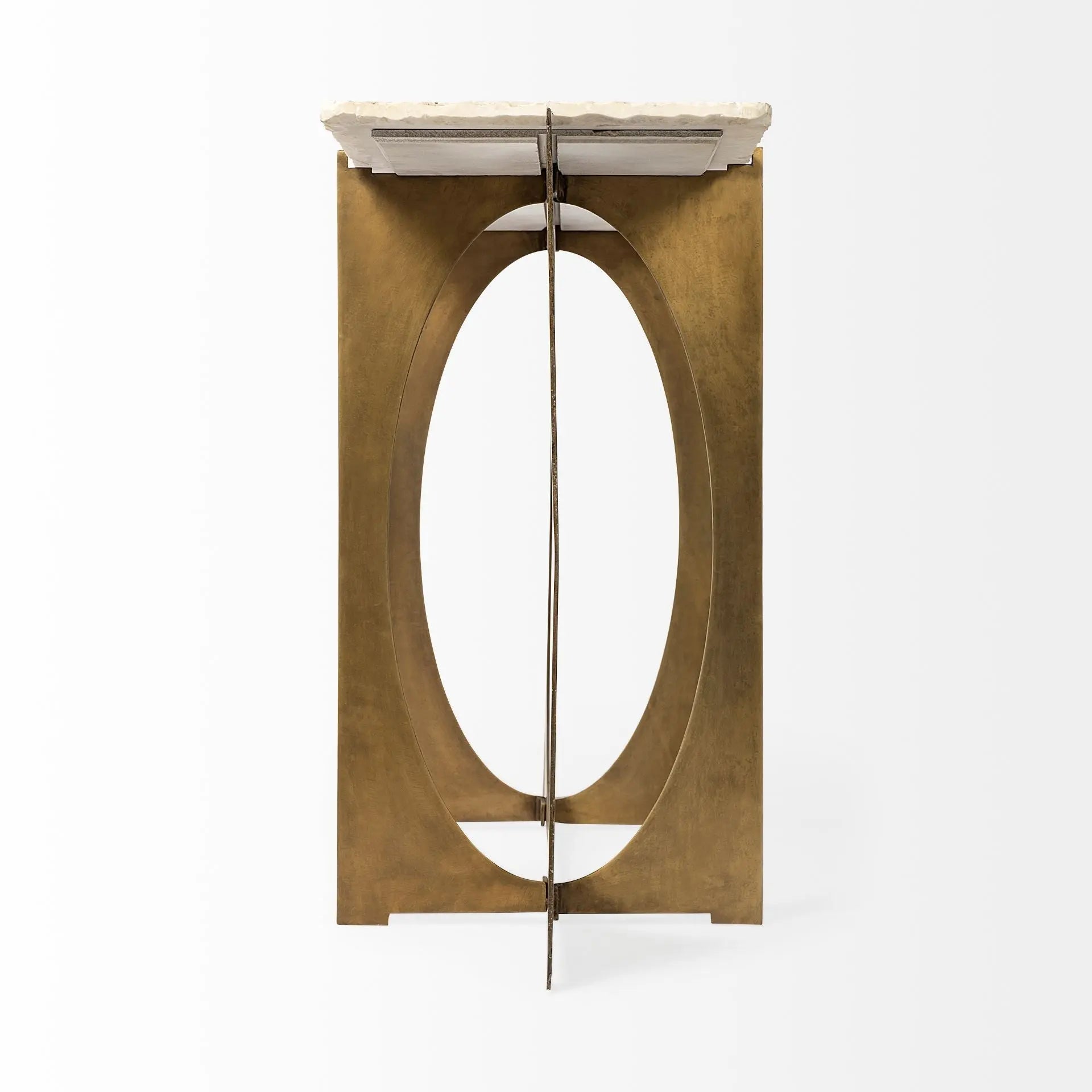 59" White and Gold Genuine Marble and Metal Geo Base Console Table Homeroots Living Room