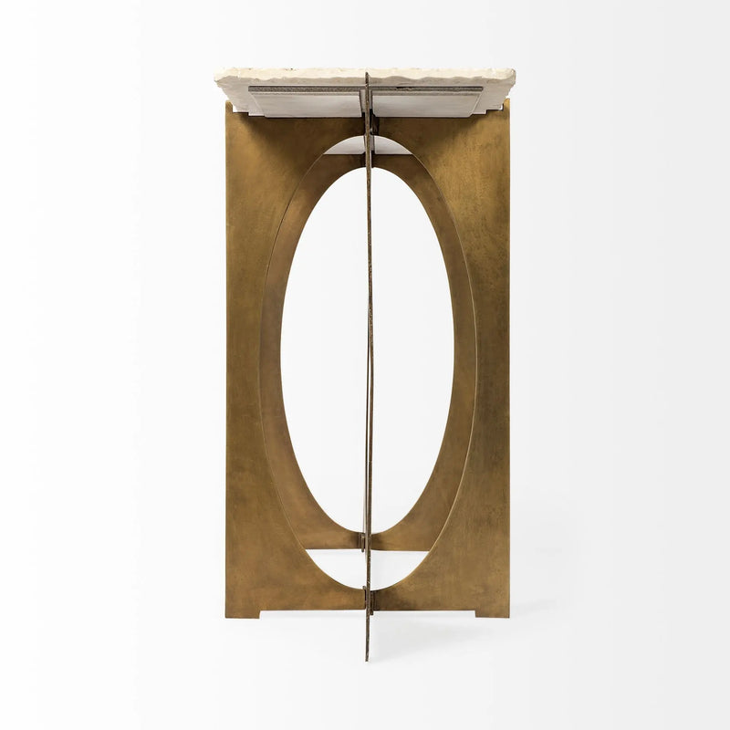 59" White and Gold Genuine Marble and Metal Geo Base Console Table Homeroots Living Room