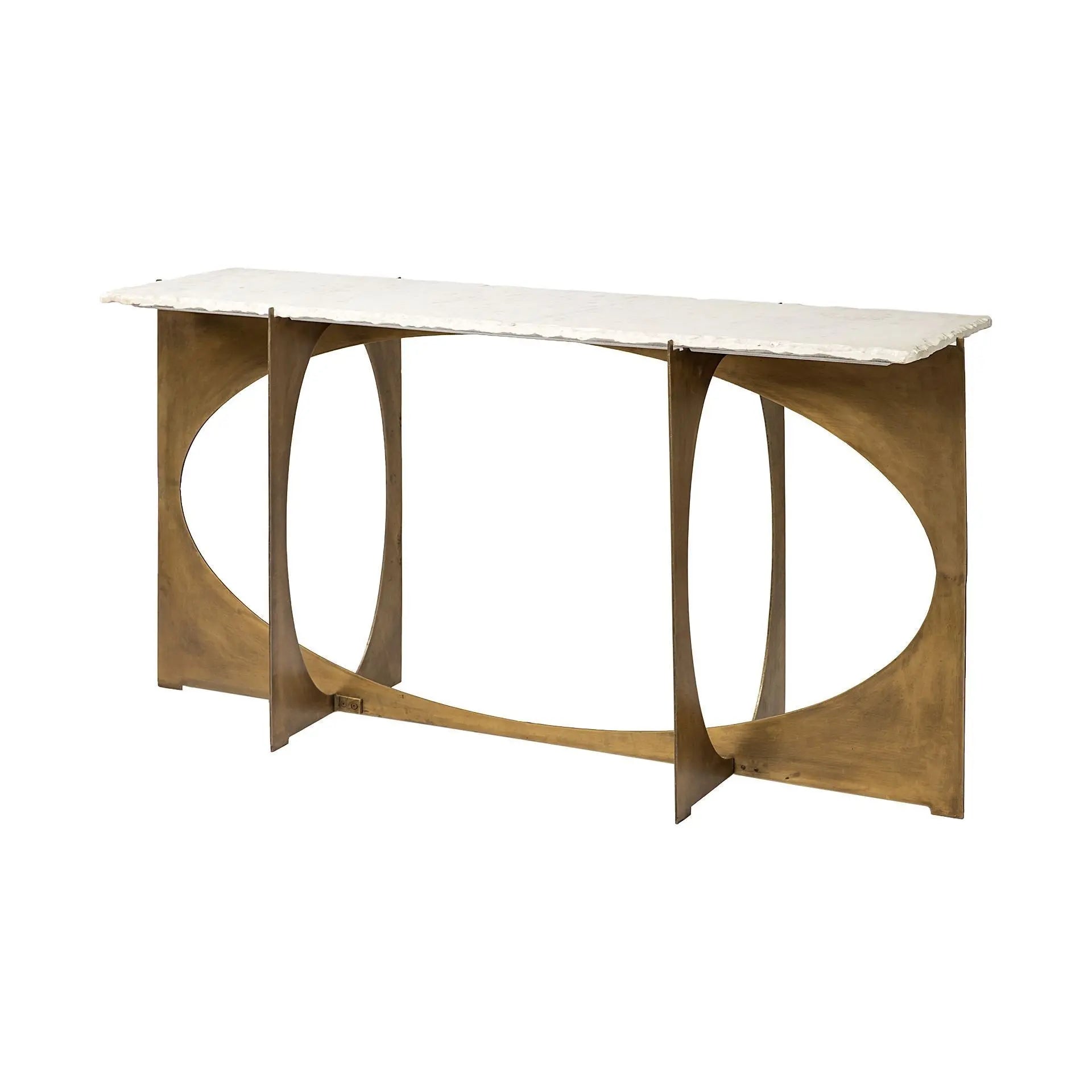59" White and Gold Genuine Marble and Metal Geo Base Console Table Homeroots Living Room