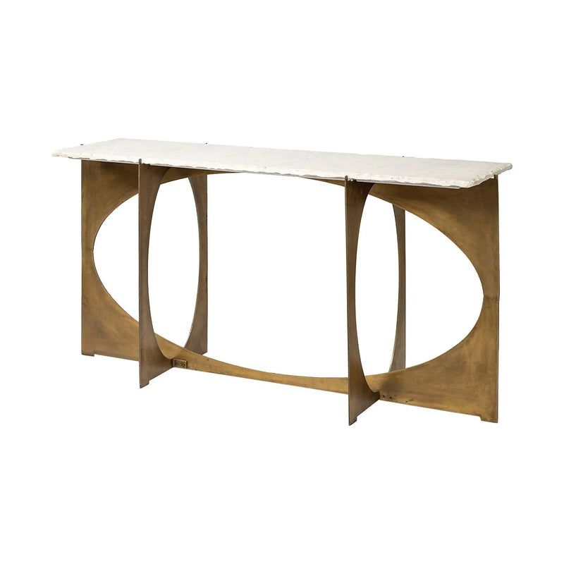 59" White and Gold Genuine Marble and Metal Geo Base Console Table Homeroots Living Room