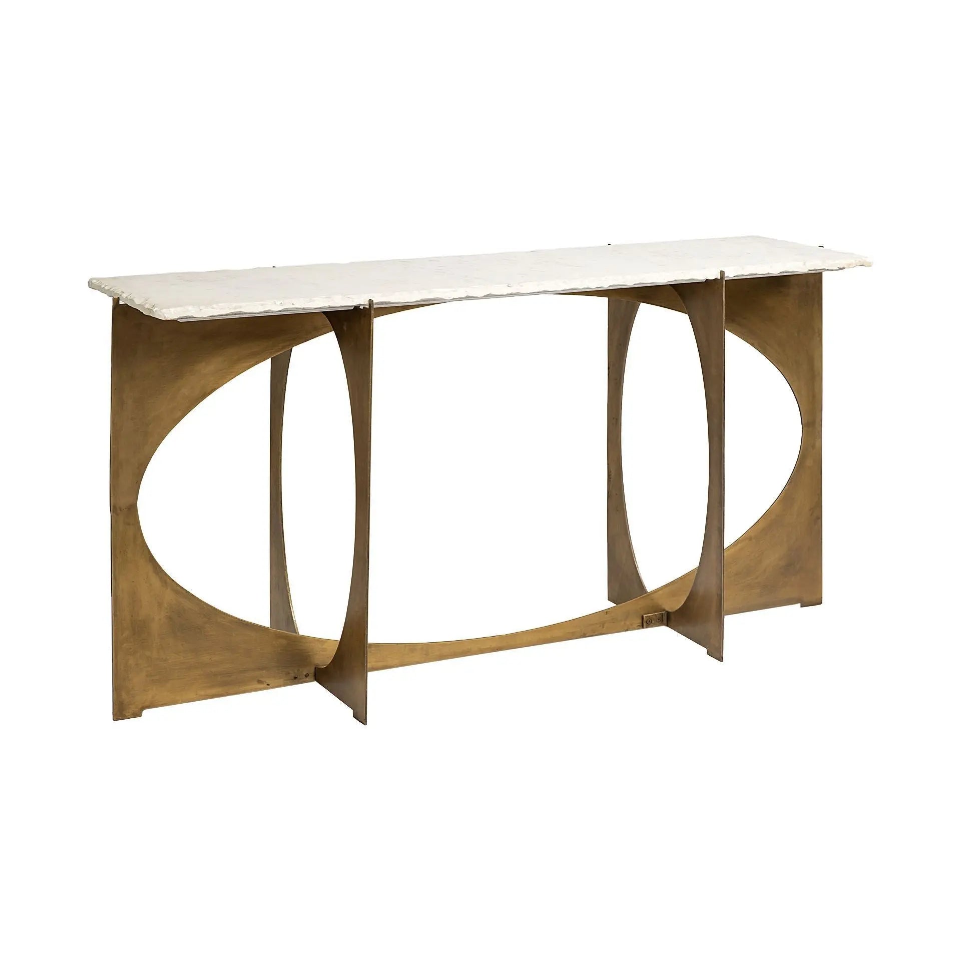 59" White and Gold Genuine Marble and Metal Geo Base Console Table Homeroots Living Room