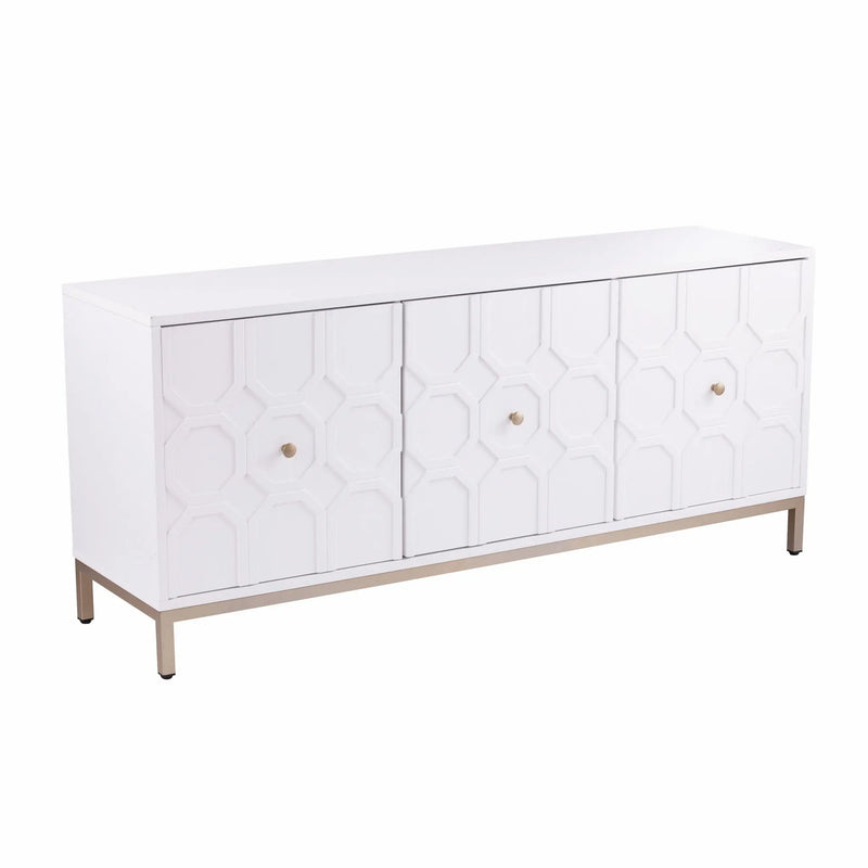59" White and Gold Sideboard with Three Doors Homeroots Kitchen & Dining