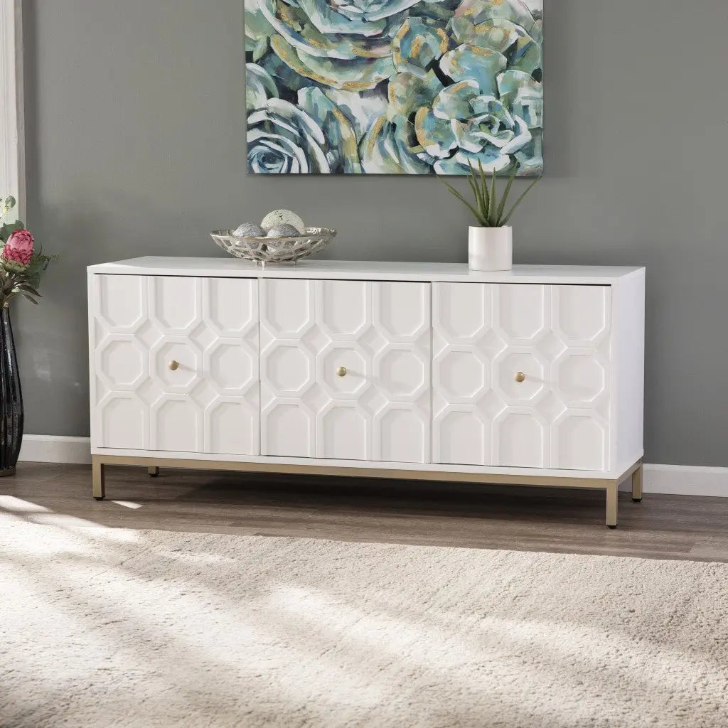 59" White and Gold Sideboard with Three Doors Homeroots Kitchen & Dining