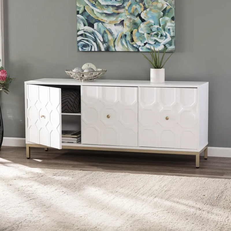 59" White and Gold Sideboard with Three Doors Homeroots Kitchen & Dining