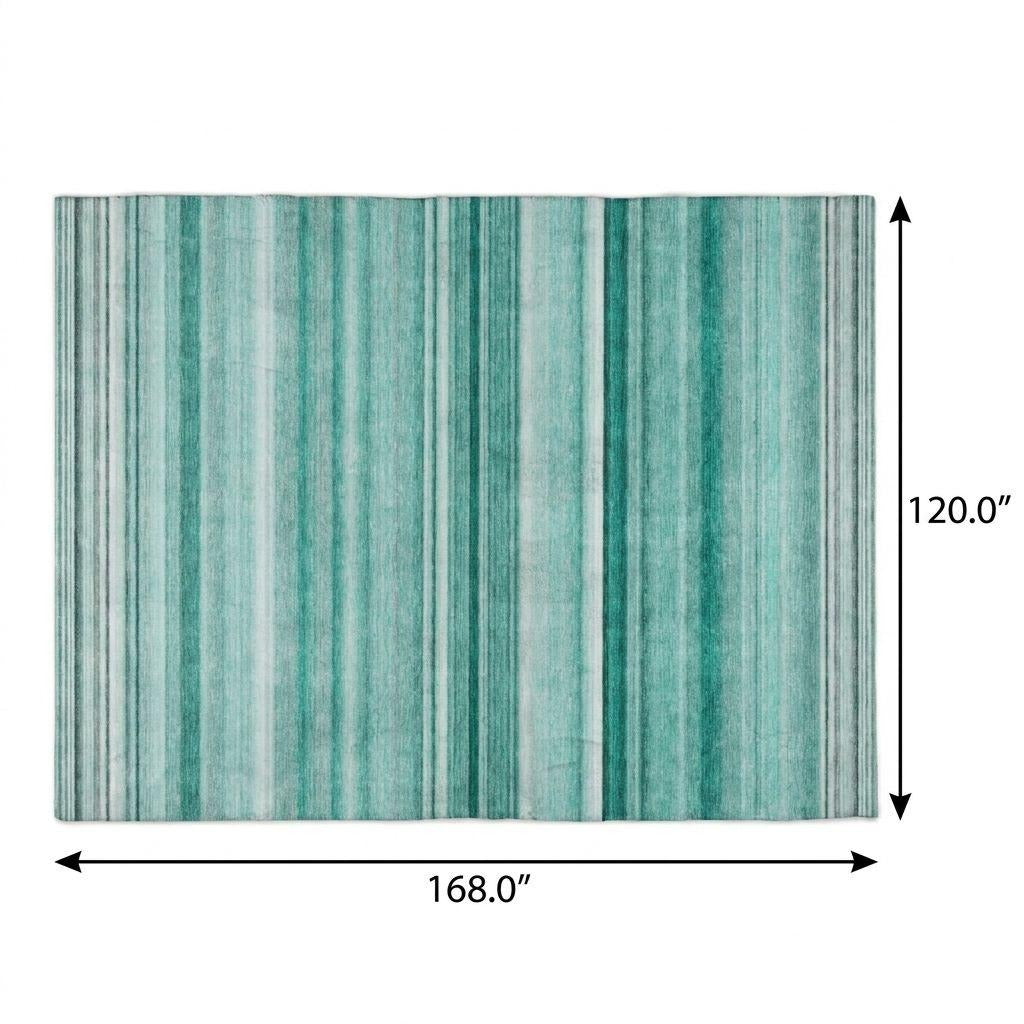 10' X 14' Aqua And Gray Striped Shag Washable Area Rug With UV Protection - Home & Garden