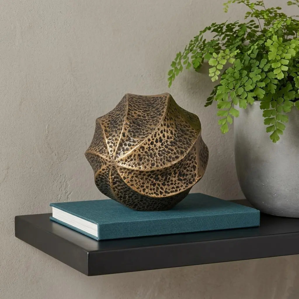 5" Antiqued Gold Metal Sphere Tabletop Sculpture Homeroots Home Decor