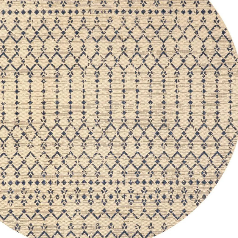 5' Beige And Navy Blue Round Trellis Indoor Outdoor Area Rug Homeroots Outdoor