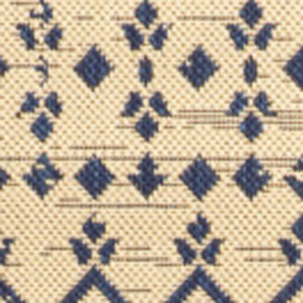 5' Beige And Navy Blue Square Trellis Indoor Outdoor Area Rug Homeroots Outdoor