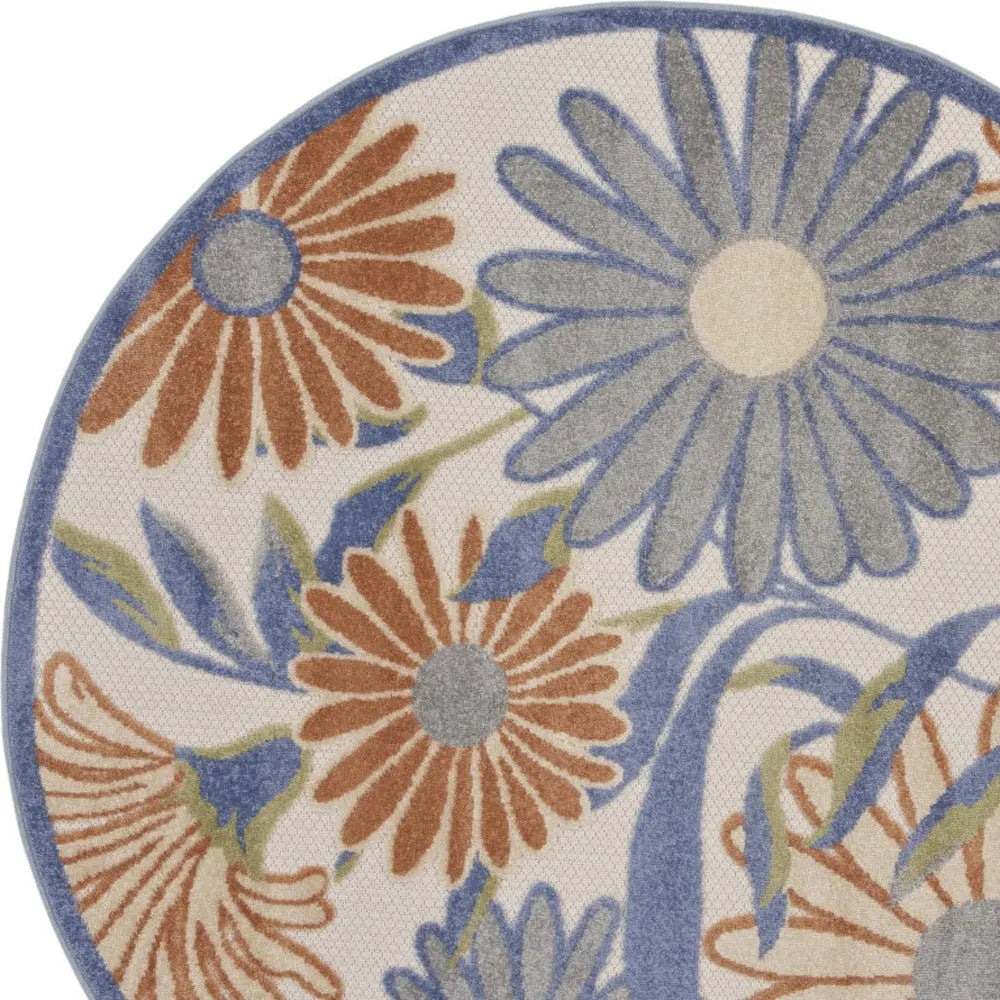 5' Beige Round Floral Indoor Outdoor Area Rug Homeroots Outdoor