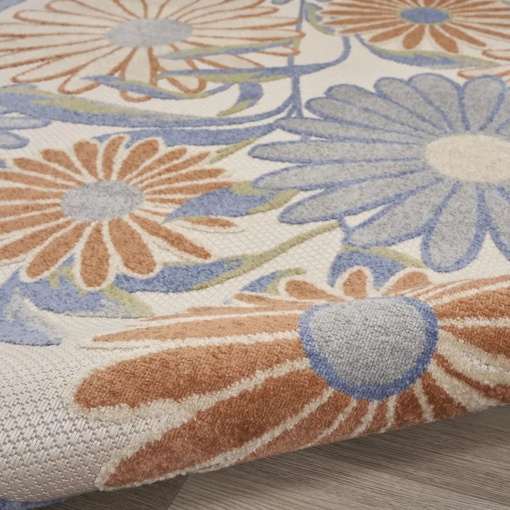 5' Beige Round Floral Indoor Outdoor Area Rug Homeroots Outdoor