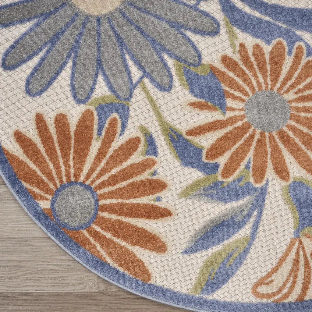 5' Beige Round Floral Indoor Outdoor Area Rug Homeroots Outdoor