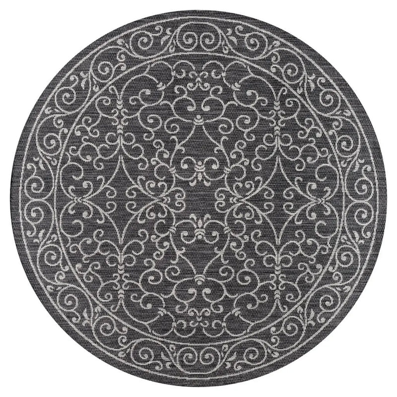 5' Black And Gray Round Medallion Indoor Outdoor Area Rug Homeroots Outdoor