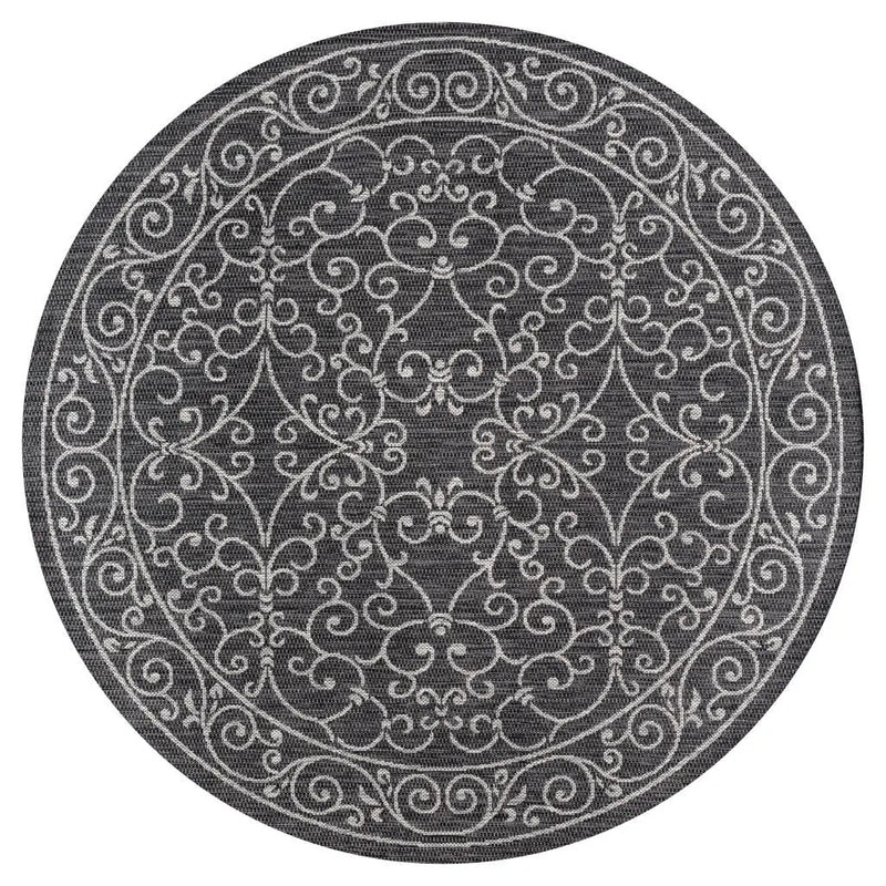 5' Black And Gray Round Medallion Indoor Outdoor Area Rug Homeroots Outdoor